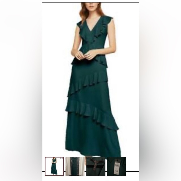 NWT BCBG MaxAzria Fern Green Maxi Dress Size 0   Ruffles V neck sleeveless - Picture 1 of 12